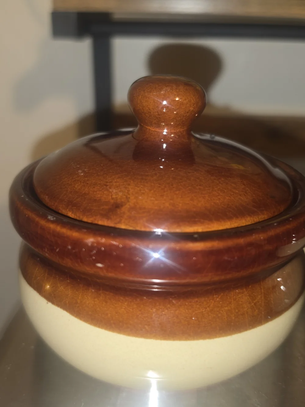 Brown and Cream Ceramic Sauce Pot with Lid